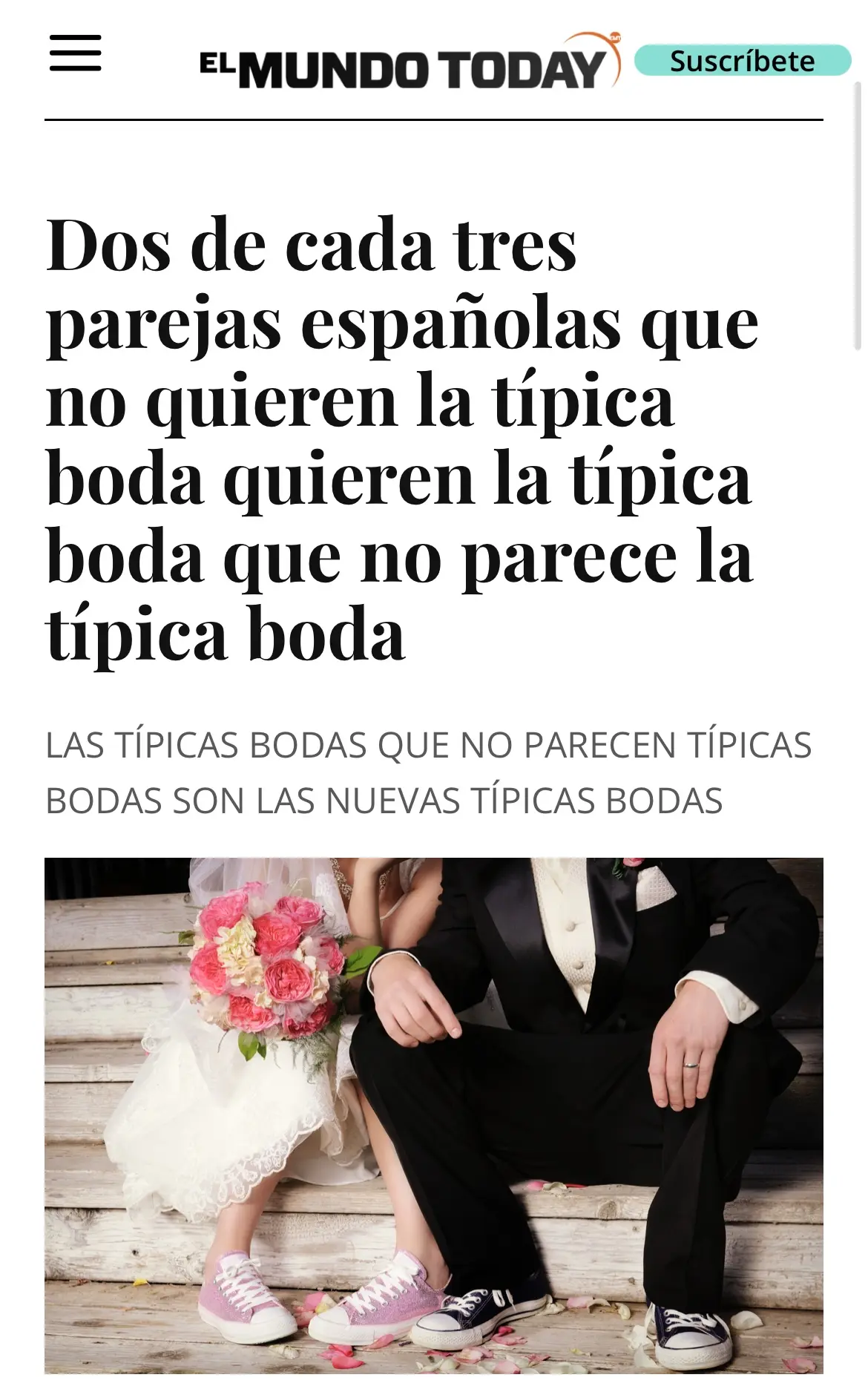Titular sobre las bodas no bodas del Mundo Today