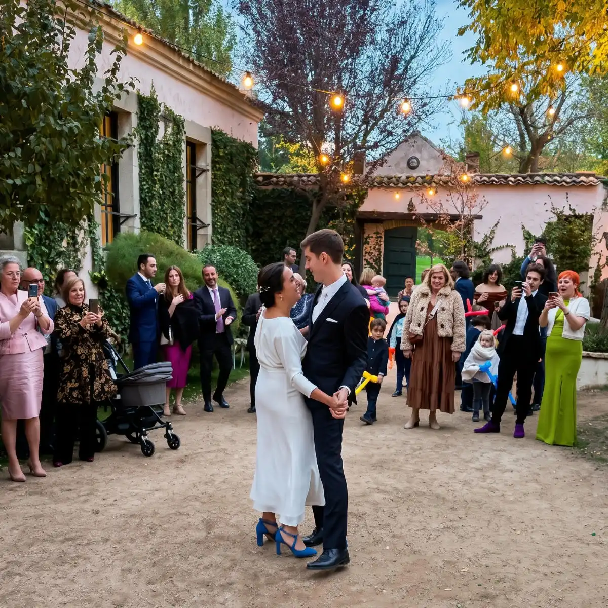 Novios bailando finca boda pequeña madrid